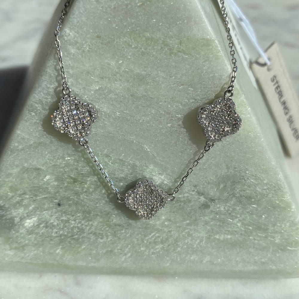 NWT Rachel Zoe Sterling silver and rhinestone 3 clover bracelet